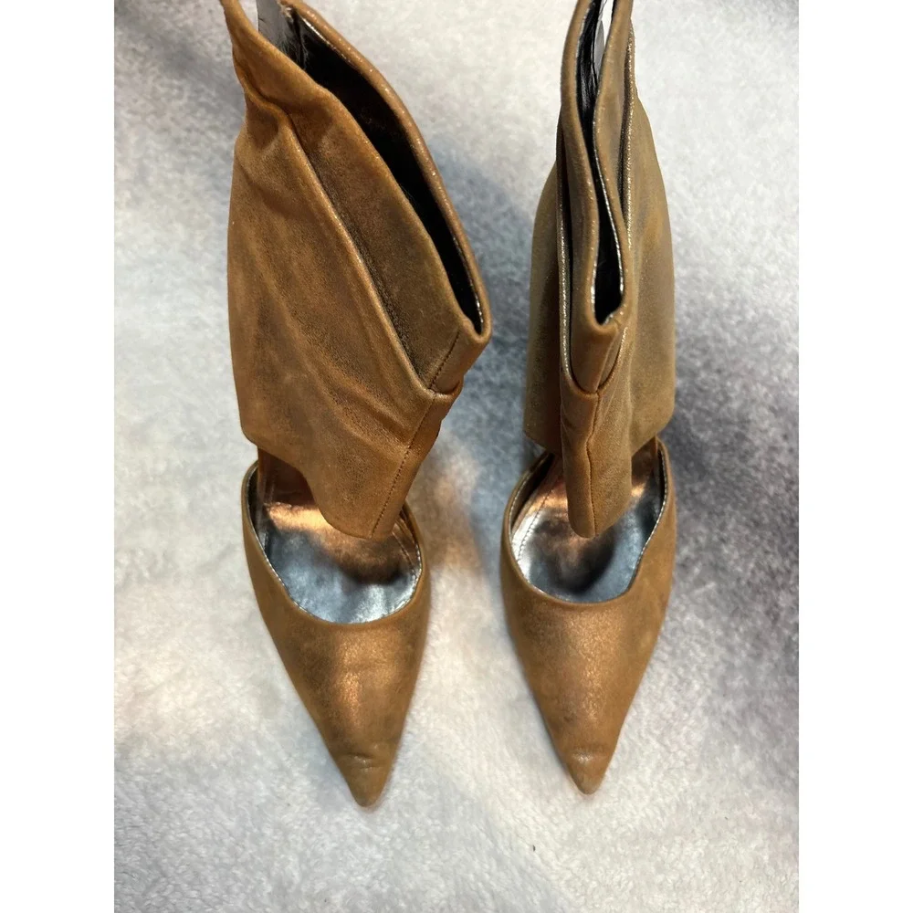 Aldo Bronze Metallic Cutout Pointed Toe Stiletto Ankle Boots Size 37 US 7